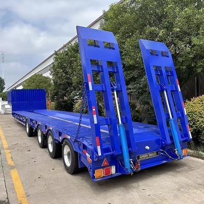 Mechanische Leiter Tri-Achsen Flachbettanhänger Lowboy Anhänger für Maschinentransport 1
