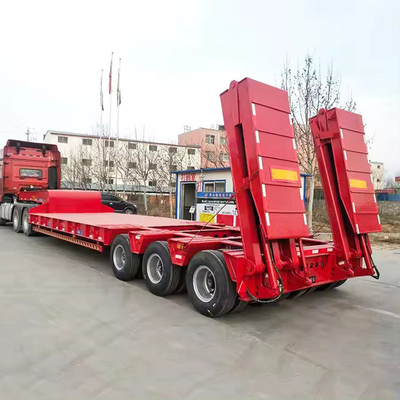 12 Meter lang, 2 Achsen, 40 Tonnen schweres Fahrzeug, niedriges Flachbett-Ladegerät, Lowboy-Anhänger mit Rampen