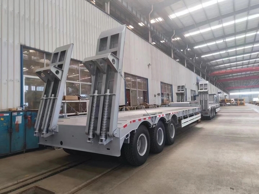 3/4/5 Achse Niedrigbettlader Flach Gänsehals Flachdeckrampe Hydraulische Leiter Einziehbare Halbfalteranhänger zum Laden